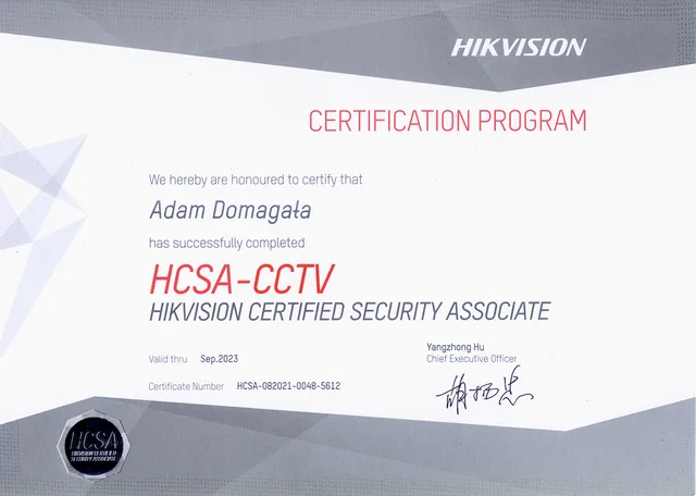 Certyfikat Hikvision HSCA-CCTV